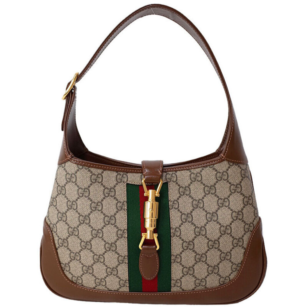 GUCCI Jackie Web Stripe Hobo Shoulder Bag Brown